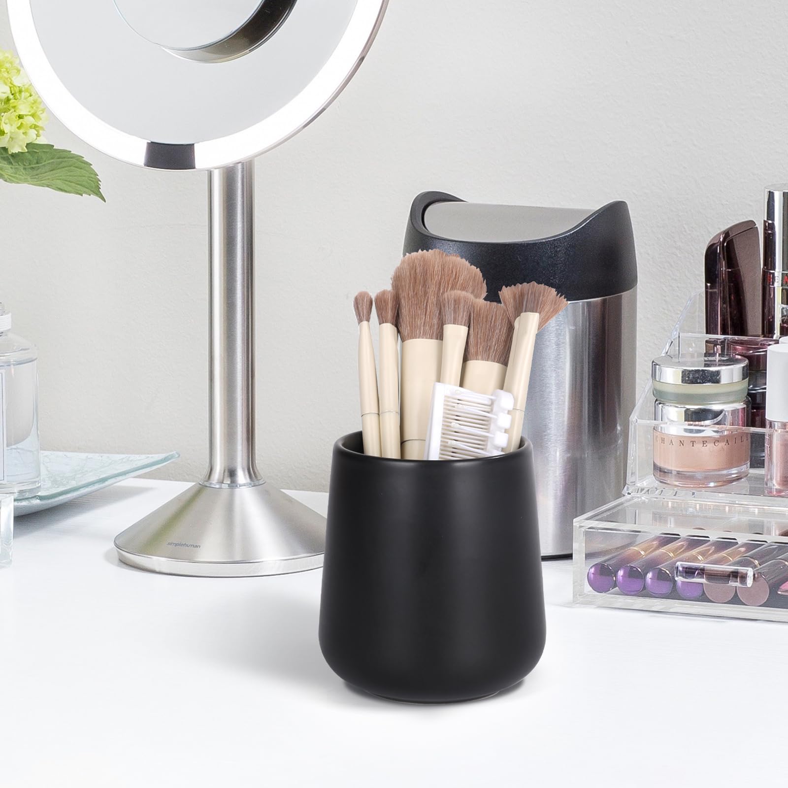 Bosilunlife Bathroom Toothbrush Holder - Ceramic Toothbrush Cup Holder 13Oz Black Toothbrush Holder For Bathroom Toothbrush And